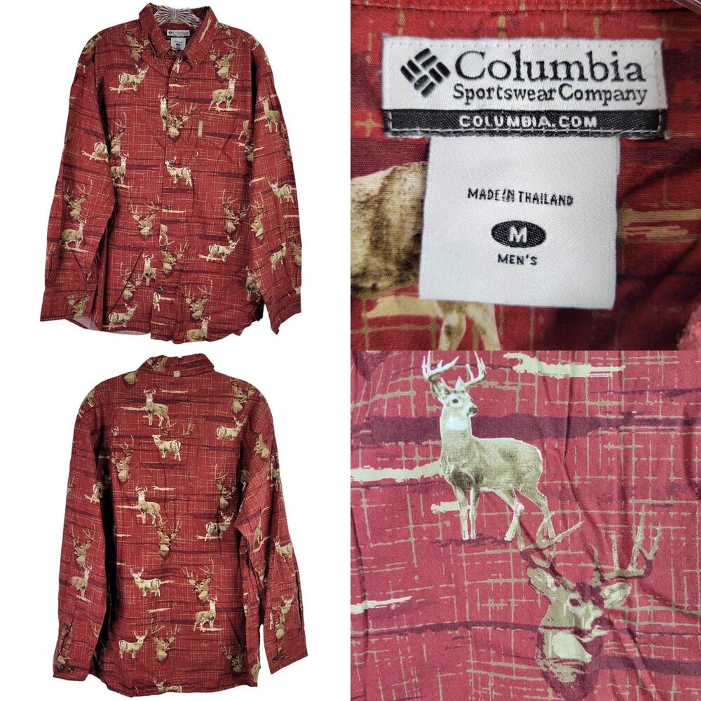 Columbia Shirt Men’s Medium Long Sleeve Red Deer Buck Button Down River Lodge